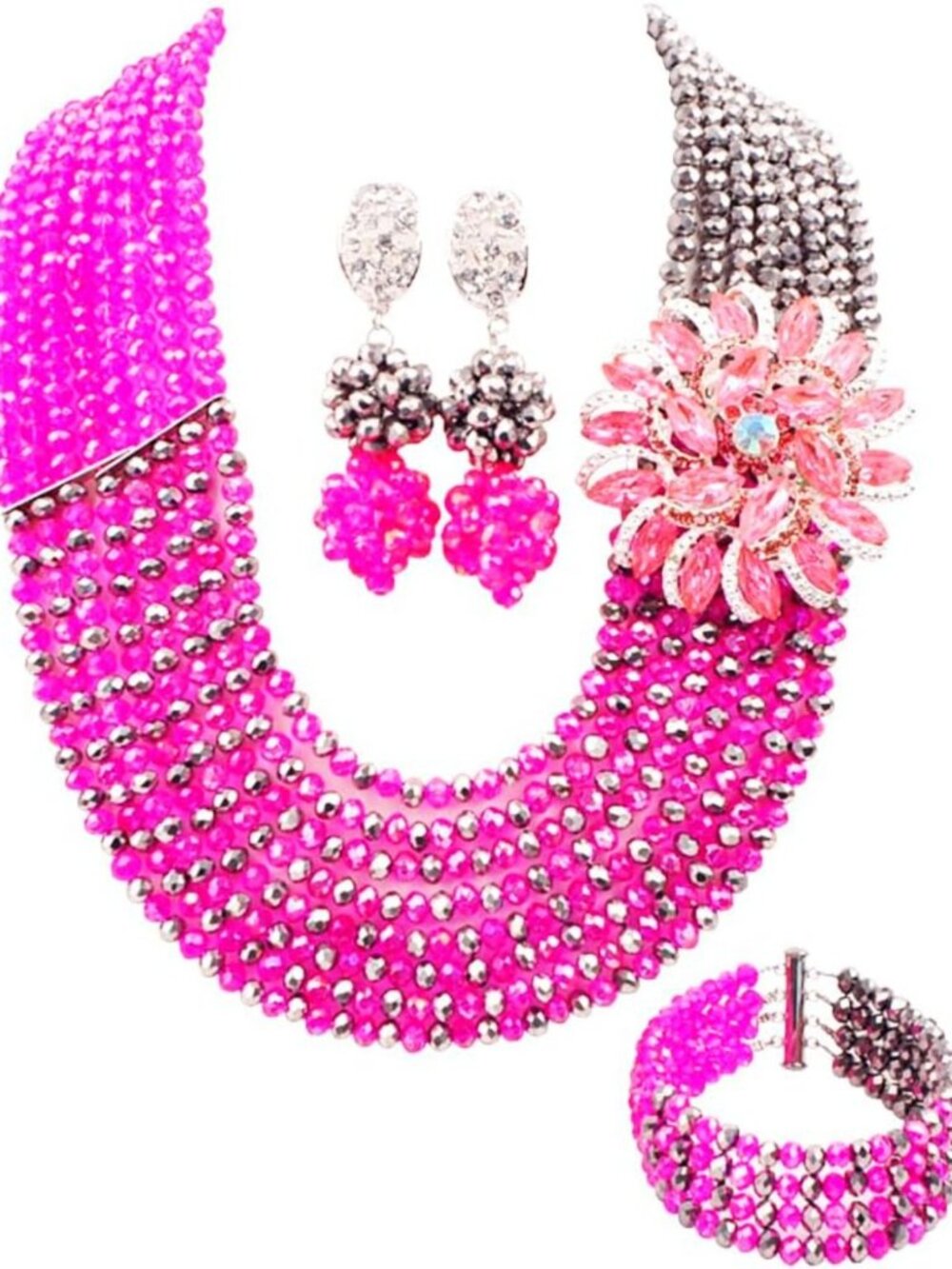 Elegant 8 Rows African Bead Necklace Set for Women - Nigerian Bridal Jewelry